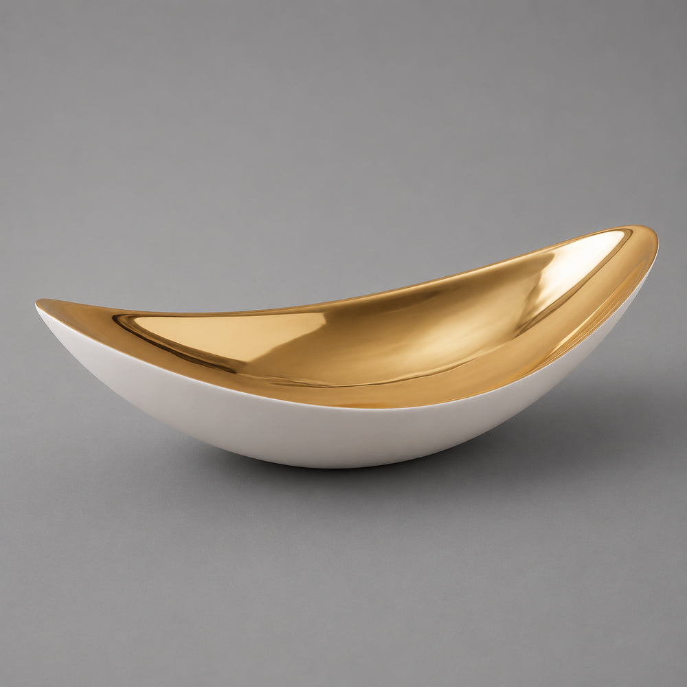 Vikko - Sky, Oval Double Wall Cherry Bowl, White and Gold, 14.25"