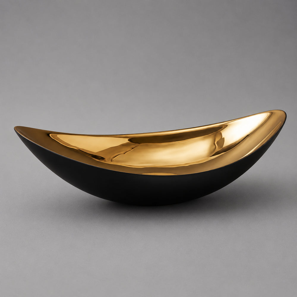 Vikko - Sky, Oval Double Wall Cherry Bowl, Black and Gold, 18"