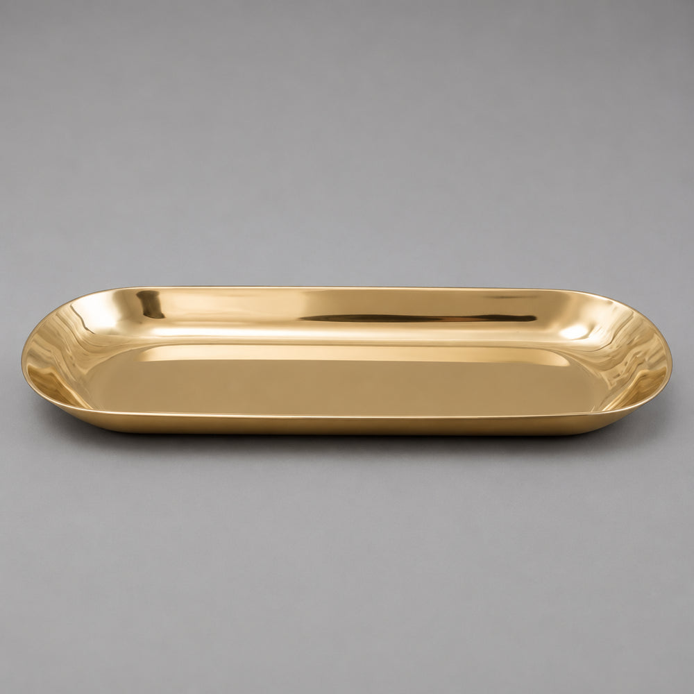Vikko - Sky, Oval Double Wall Serving Tray, Gold, 19.75"