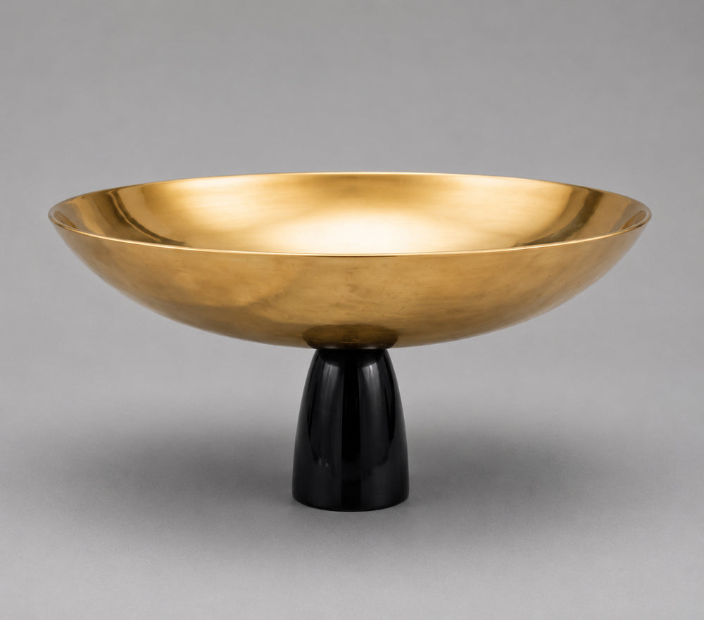 Vikko - Luna, Footed Serving Bowl, Black and Gold, 14.25"