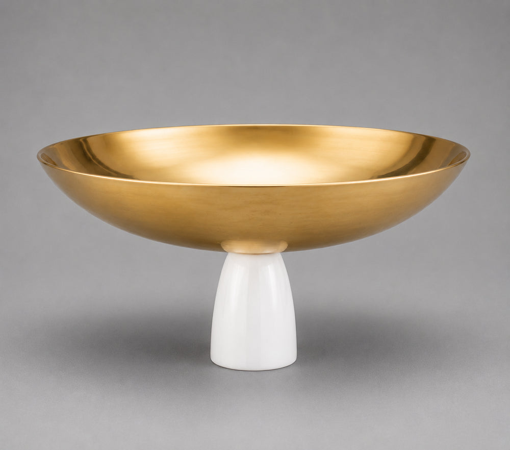 Vikko - Luna, Footed Serving Bowl, White and Gold, 14.25"