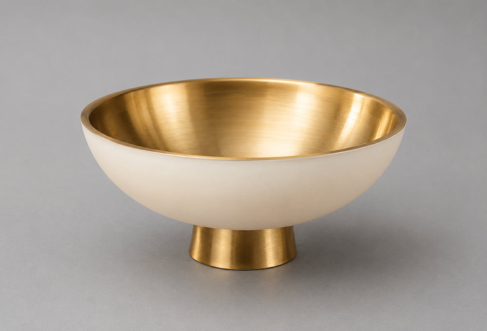 Vikko - Dawn, Double Wall Pedestal Bowl, White and Gold, 12.5"