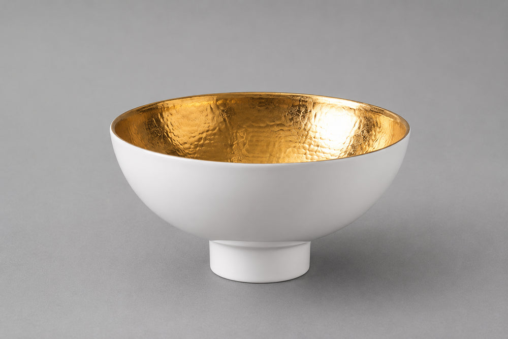 Vikko - Tulip, Pedestal Bowl, White and Gold, 12.5"