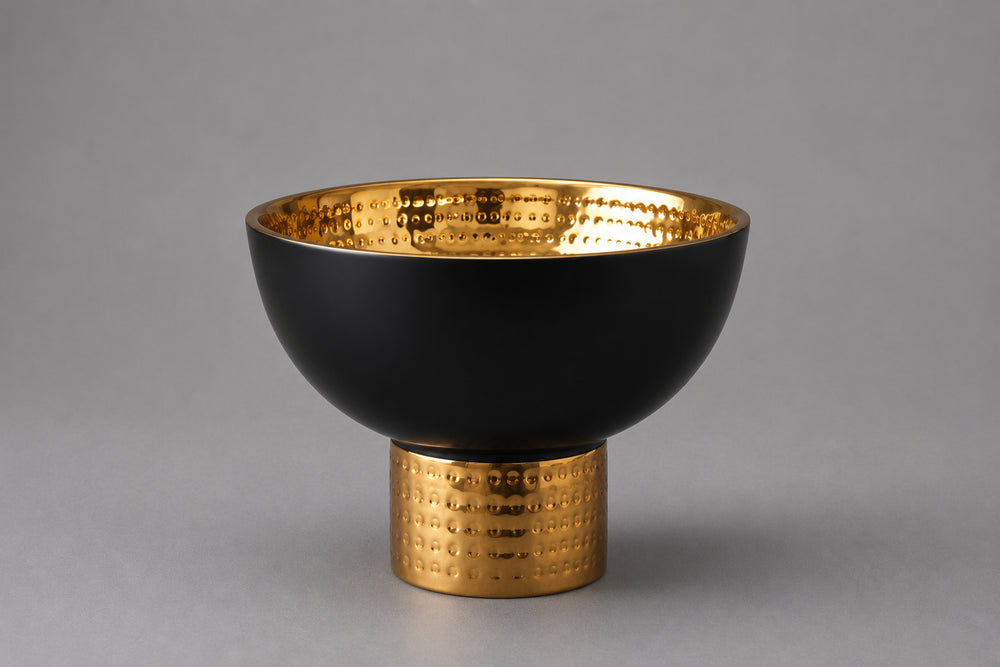 Vikko - Eclipse, Double Wall Pedestal Bowl, Black and Gold, 10.5"