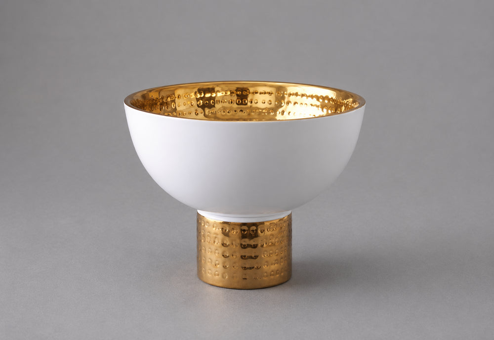 Vikko - Eclipse, Double Wall Pedestal Bowl, White and Gold, 12.5"