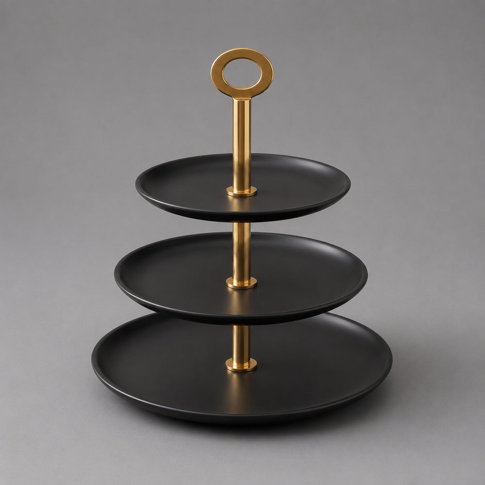 Vikko - Wave, 3 Tier Stand Black and Gold, 11", 9.25", 7", High 17.5"