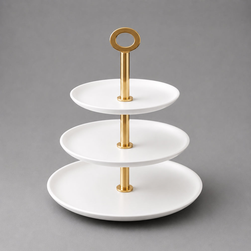 Vikko - Wave, 3 Tier Stand White and Gold, 11",9.25", 7", High 17.5"