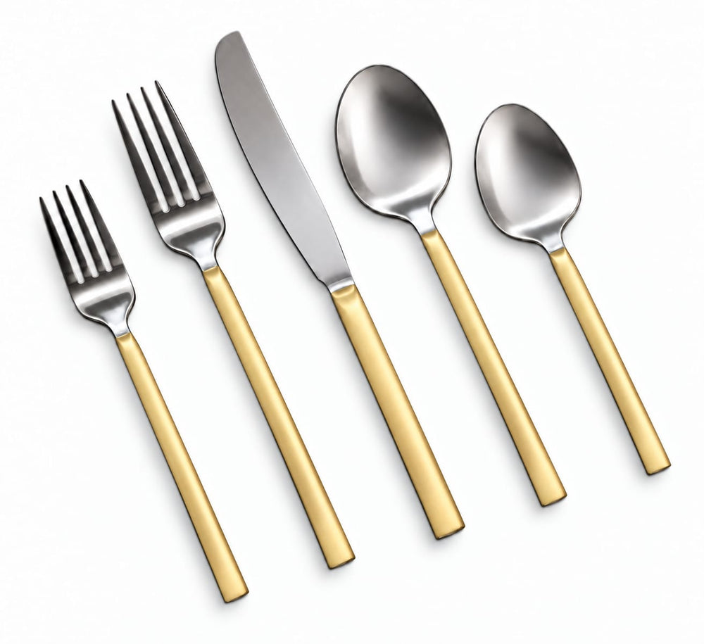 Prestige - Kyoto, Brushed with Gold Plated Handle, SS, 20 Pc Flatware Set - Gift Box