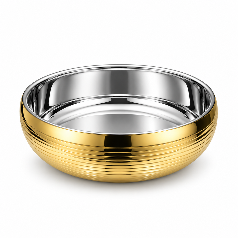 Prestige - Striped, Double Wall Bowl, Gold, SS, 9", 96 oz