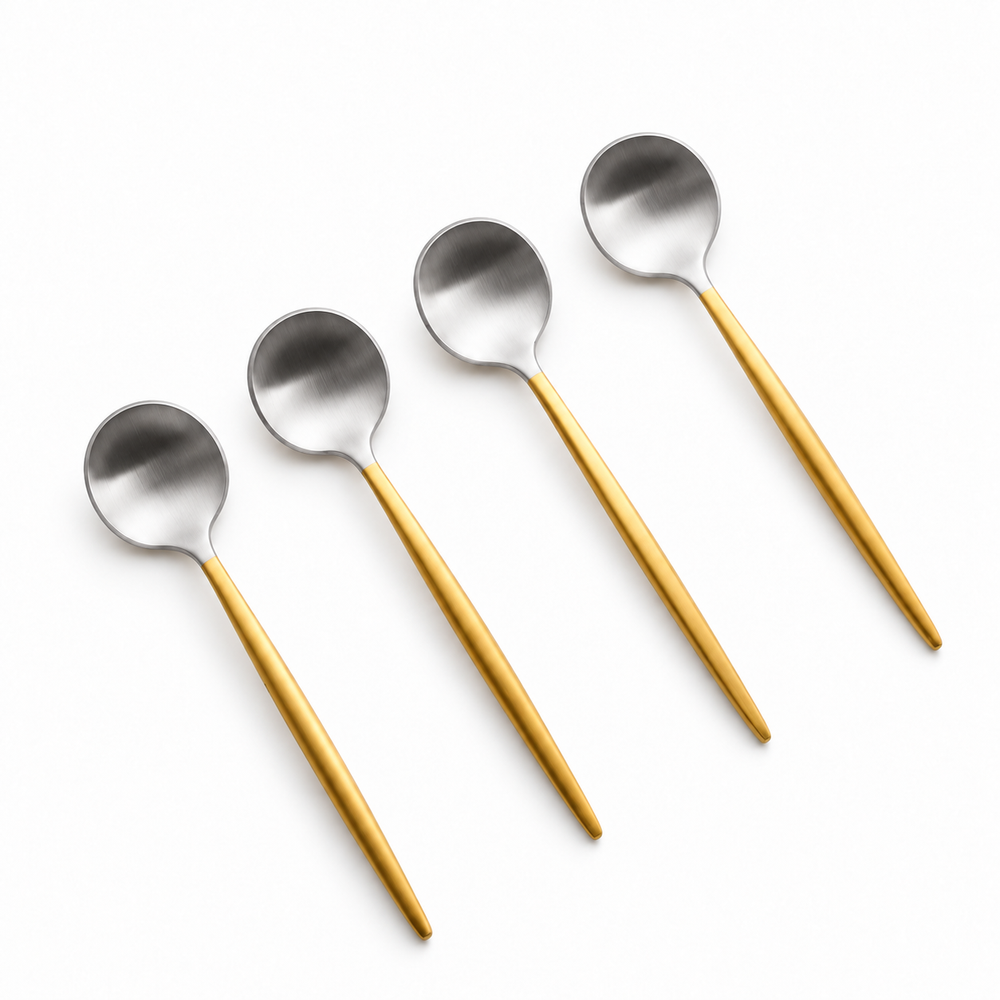 Prestige - Tai Chi, Brushed Silver with Gold Handle, 18/10 SS, Demi Spoon, 4 Pc Set