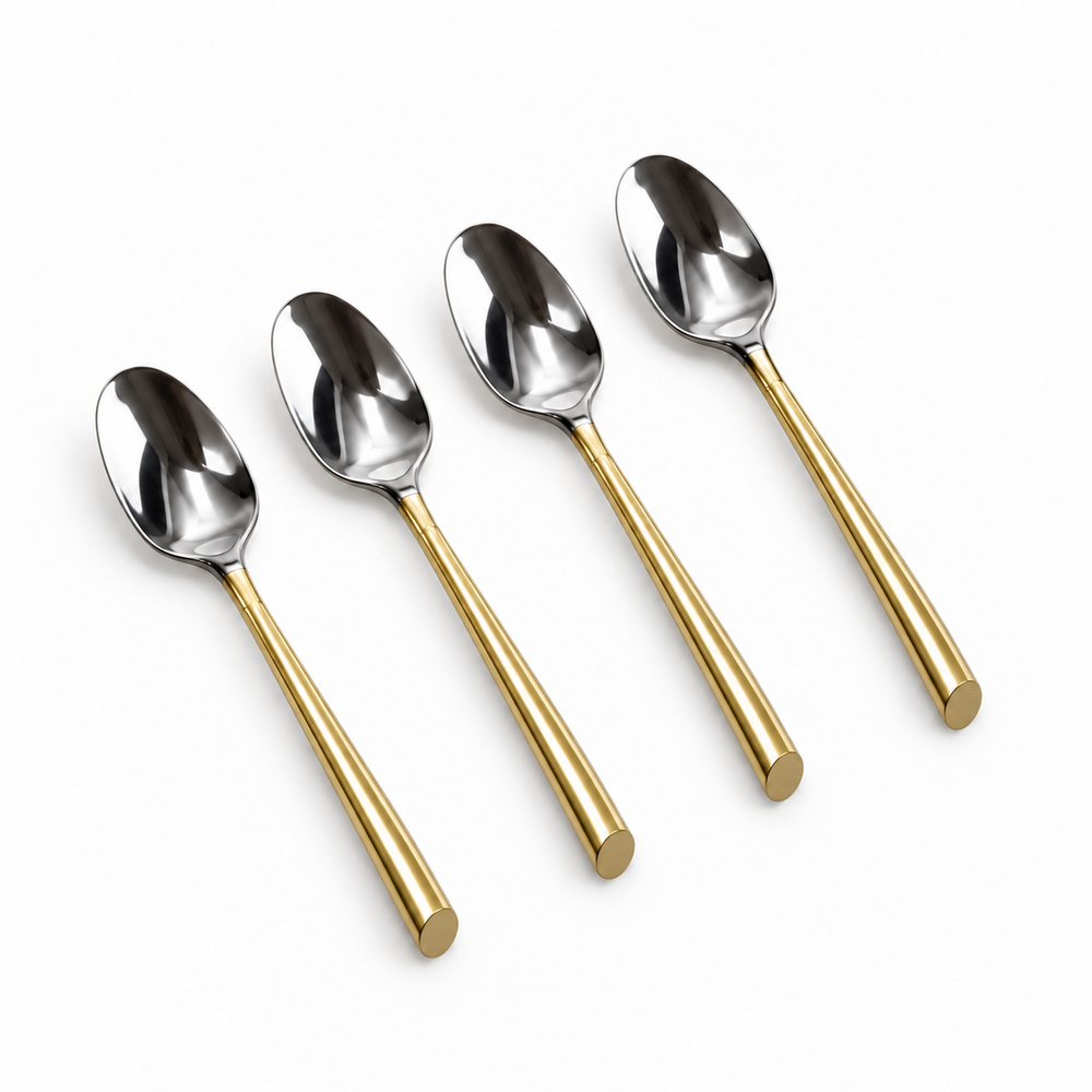 Prestige - Slice, Shiny Silver with Gold Handle, 18/10 SS, Demi Spoon, 4 Pc Set