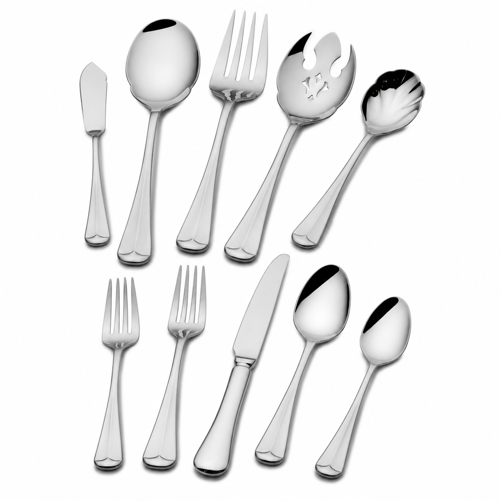 Prestige - Resteraunte, Shiny Silver, 65 Pc Flatware Set Including Serving Pcs - Gift Box
