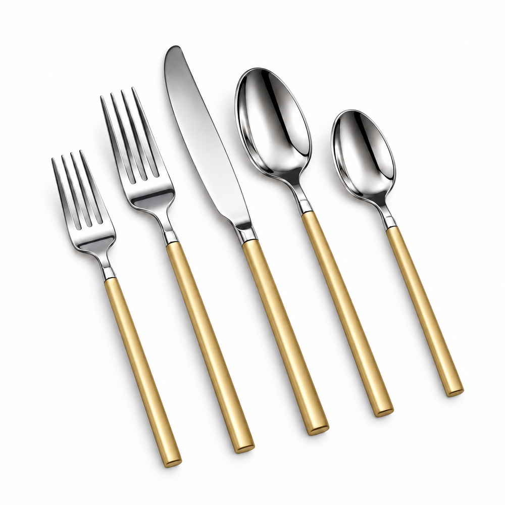 Prestige - Middleton, Shiny Silver with Gold Handle, Flatware Set - Gift Box