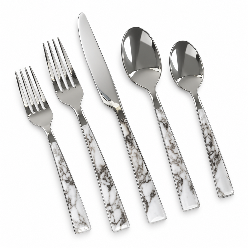 Prestige - Sequoia, Shiny Silver, Marble, SS, 20 Pc Flatware Set - Gift Box