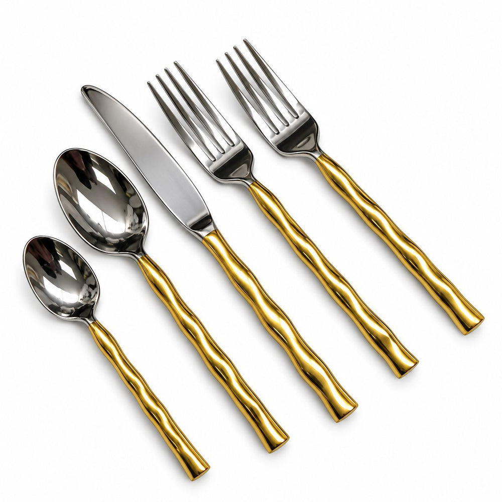 Prestige - Flamingo Calypso, Shiny Silver with Gold Handle, SS, 20 Pc Flatware Set - Gift Box