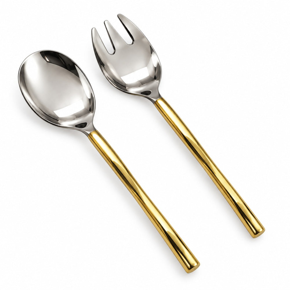 Prestige - Flamingo, Shiny Silver with Gold Handle, 2 Pc Serving Set - Gift Box
