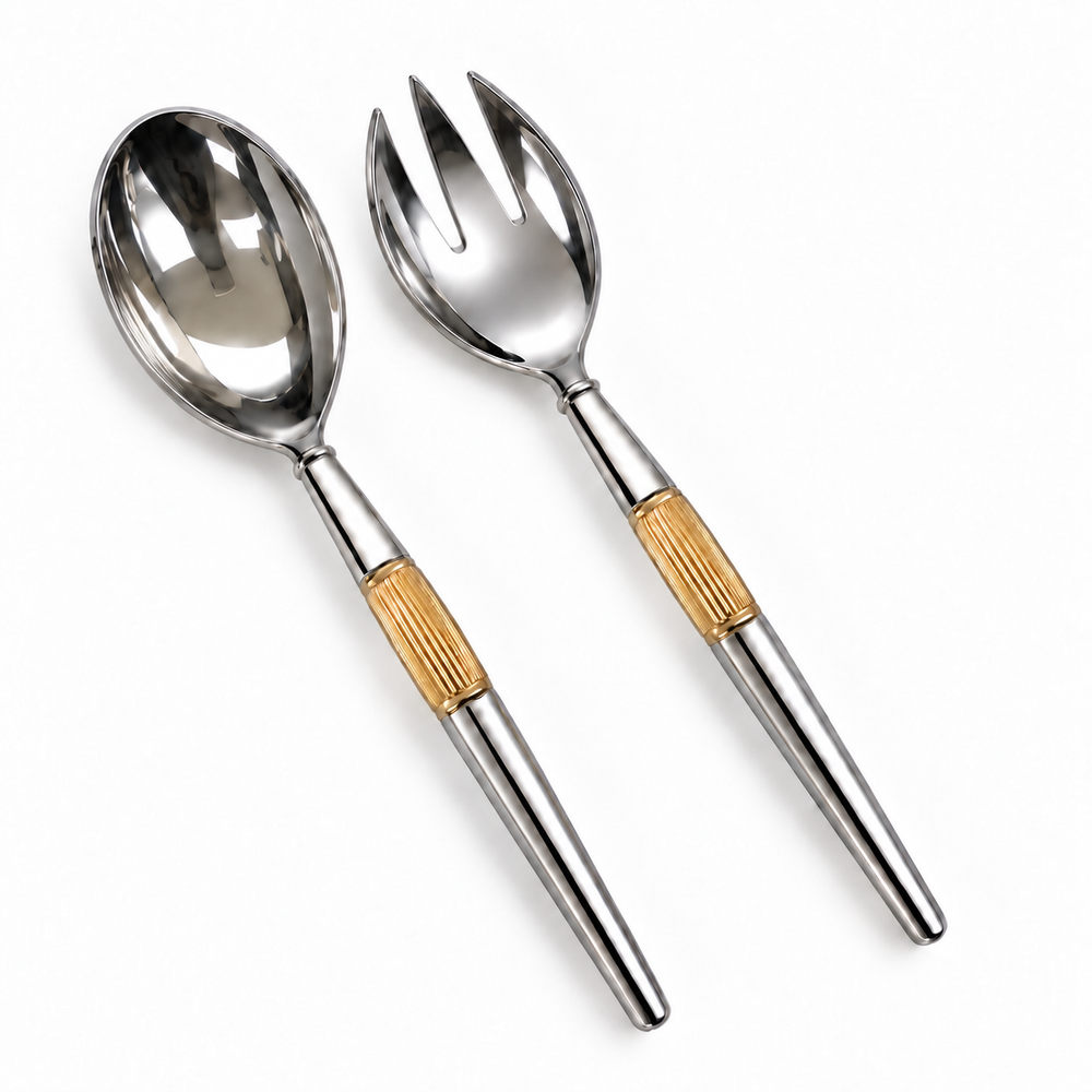 Prestige - Paris, Shiny Silver with Gold Band, 2 Pc Serving Set - Gift Box