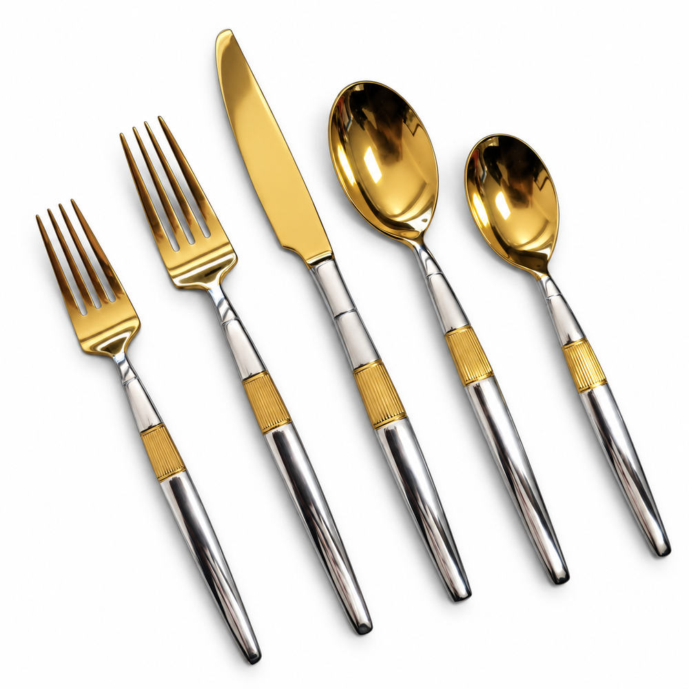 Prestige - Paris, Shiny Silver with Gold Stripe, 20 Pc Flatware Set - Gift Box