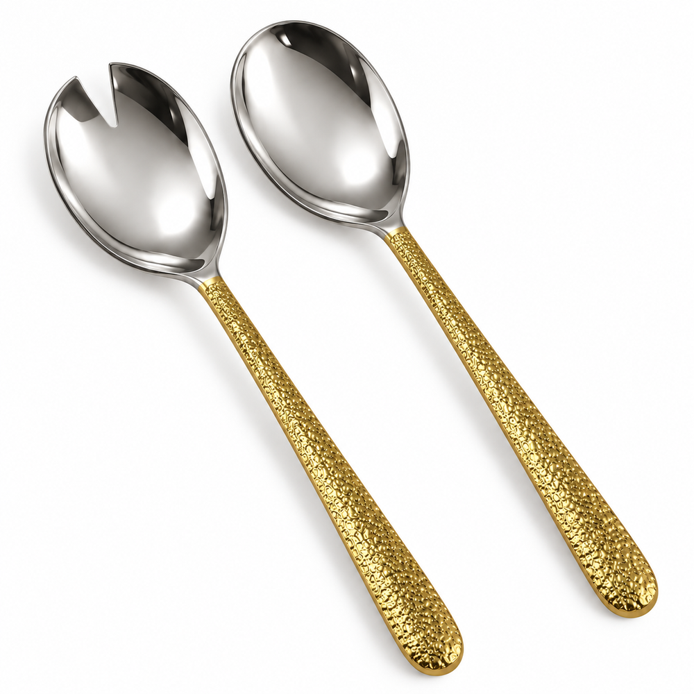Prestige - Pebble Beach, Shiny Silver with Gold Handle, Serving Set - Gift Box