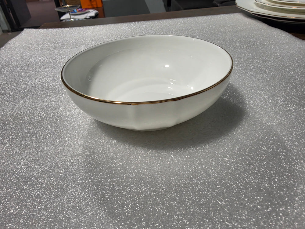 Vikko - Spring Gold, Bone China, White with Gold Rim, Dessert Bowl, 10 oz