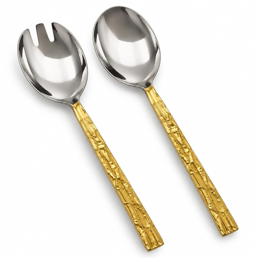 Prestige - Pound, Shiny Silver with Gold Handle, 2 Pc Serving Set