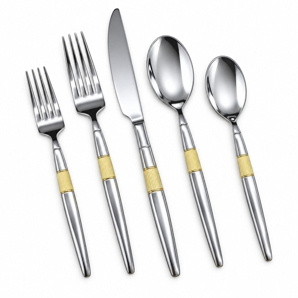 Prestige - Paris, Shiny Silver with Gold Band, 18/10 SS, 20 Pc Flatware Set - Gift Box