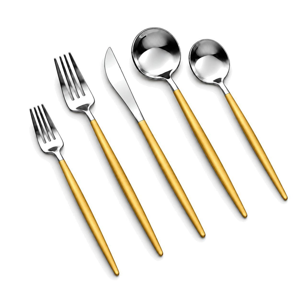 Prestige - Tai Chi, Brushed Silver with Gold Handle, 20 Pc Flatware Set - Gift Box