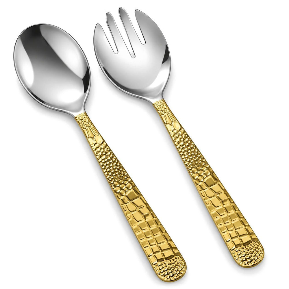 Prestige - Everglades, Shiny Silver with Gold Handle, 2 Pc Serving Set - Gift Box