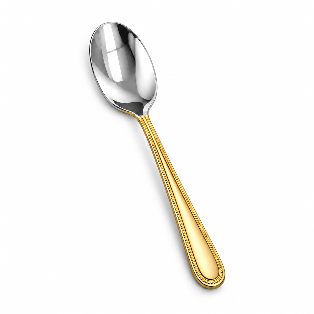 Prestige - Euro Bead, Shiny Silver with Gold Handle, 18/10 SS,  Soup Spoon