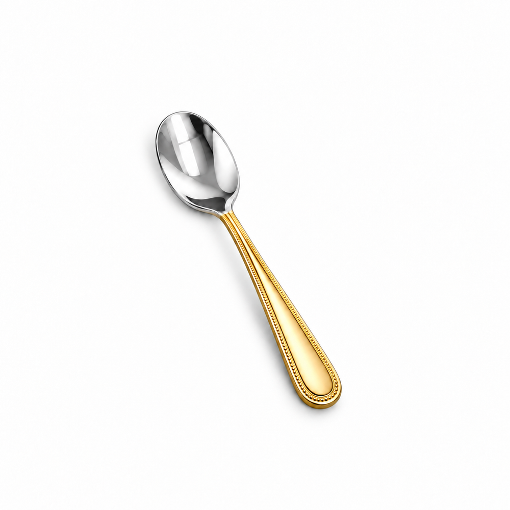 Prestige - Euro Bead, Shiny Silver with Gold Handle, 18/10 SS,  Demi Spoon