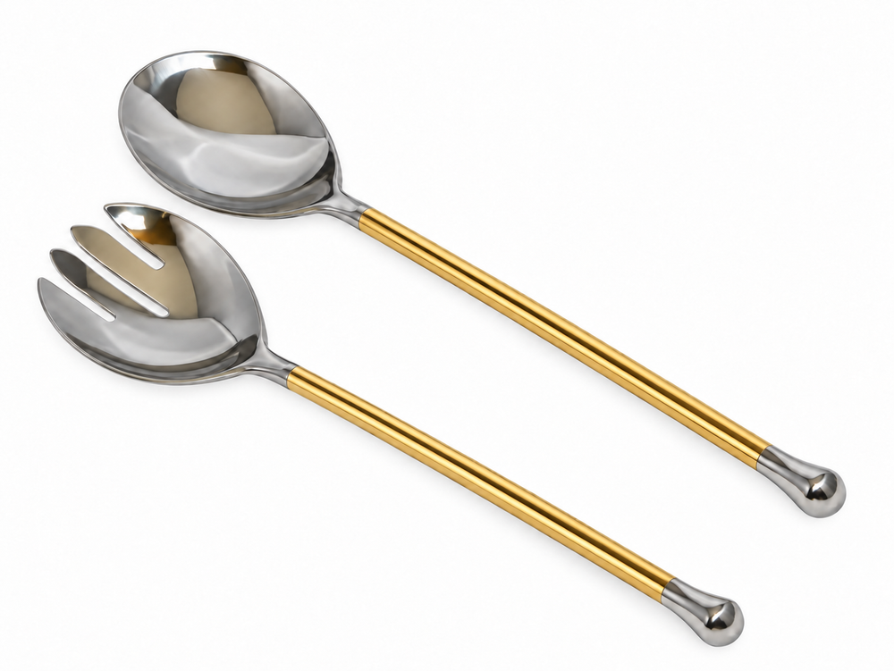 Prestige - Petesh, Non-Hammered, Gold, SS, 2 Pc Serving Set