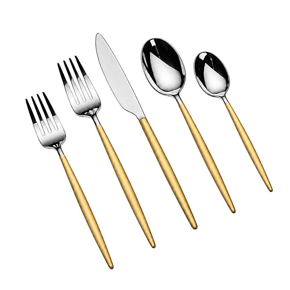 Prestige - Hari, Shiny Silver with Gold Handle, SS, 20 Pc Flatware Set - Gift Box
