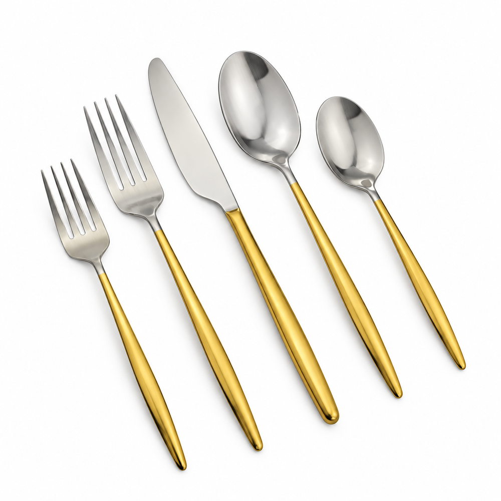 Prestige - Hari, Brushed Silver with Gold Handle, SS, 20 Pc Flatware Set - Gift Box