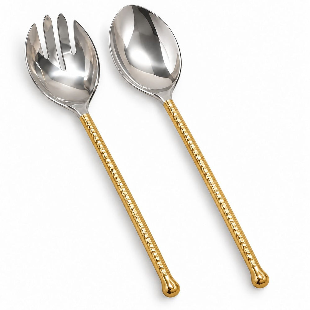 Prestige - Hammered, Silver with Gold Handle, SS, 2 Pc Serving Set