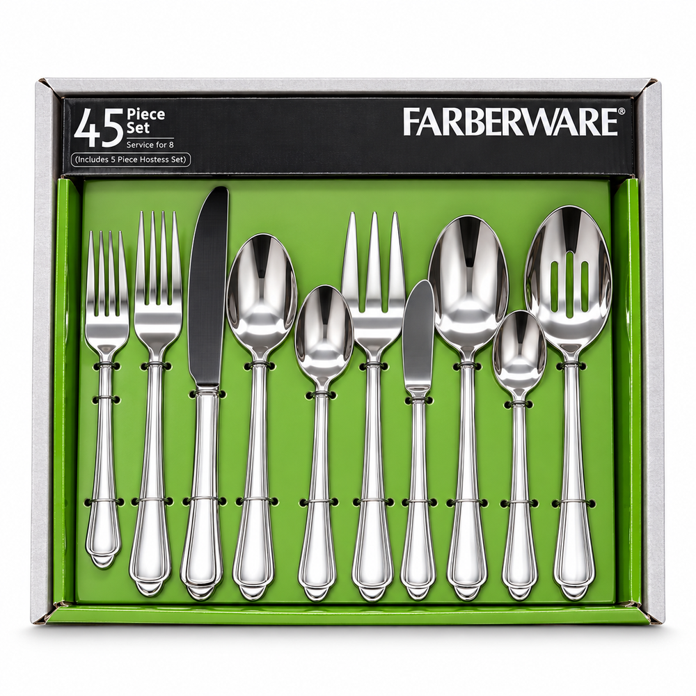 Prestige - Farberware, Tumeric Sand, SS, 45 Pc Flatware Set