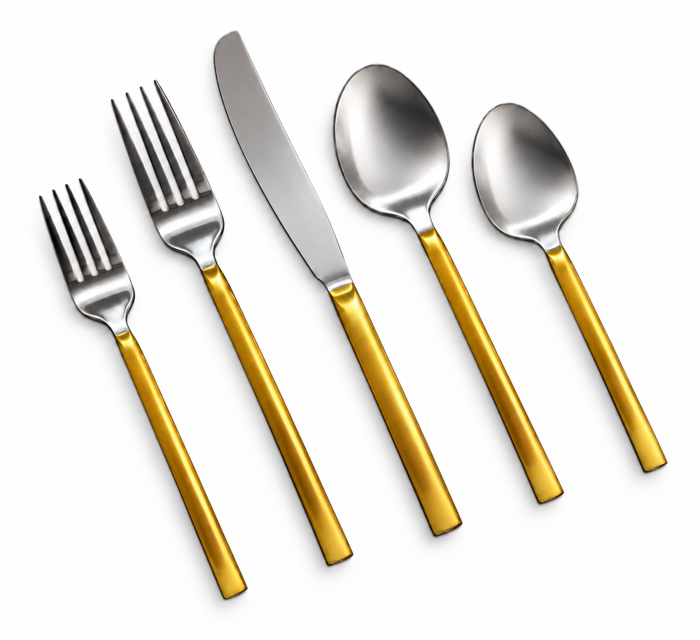 Prestige - Kyoto, Brushed with Gold Handle, 18/10 SS, 20 Pc Flatware Set - Gift Box