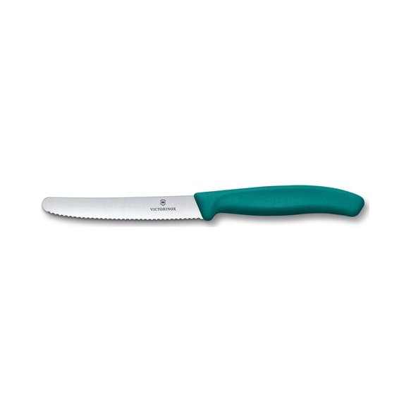 Victorinox - Swiss Classic, Tomato Knife, Serrated Blade, Round Tip, Green, 4.5"