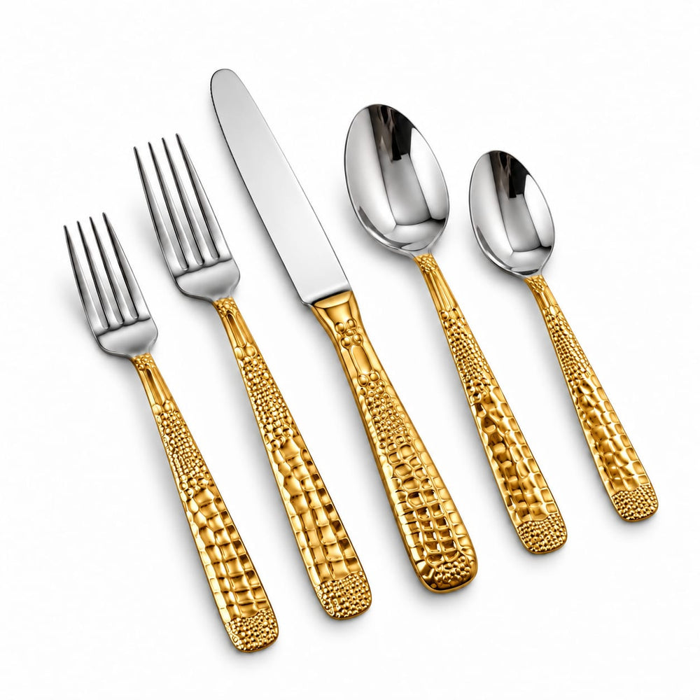 Prestige - Everglades, Shiny Silver with Gold Plated Handle, 20 Pc Flatware Set - Gift Box