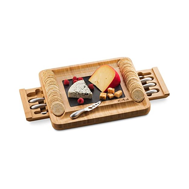 Mitbak - Charcuterie Board Tray with 12 Cheese Utensils, 16" x 13" x 2"