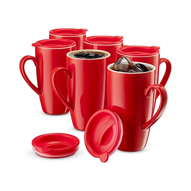 Mitbak - Classic Mug with Lids, Red, 6 Pk