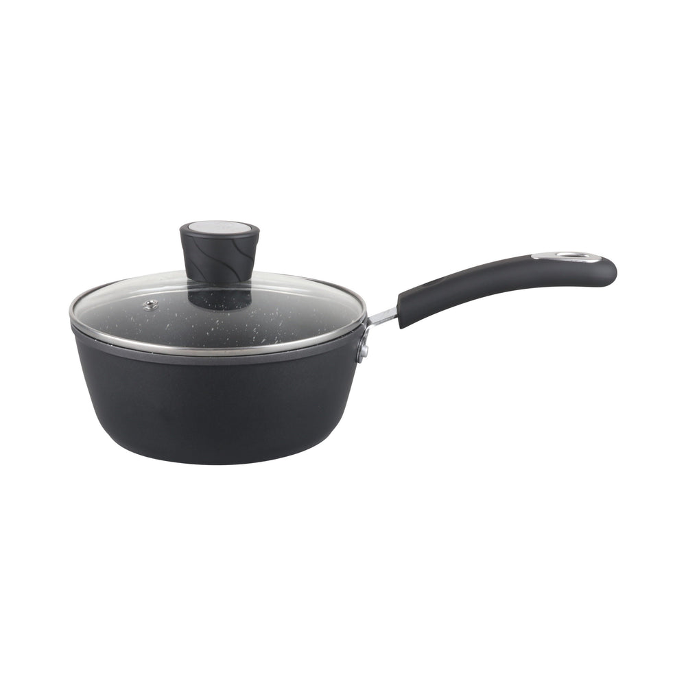 Millvado - Rainbow, Non Stick Saucepan with Glass Lid, Soft Grip Handle, Black, 1.25 qt