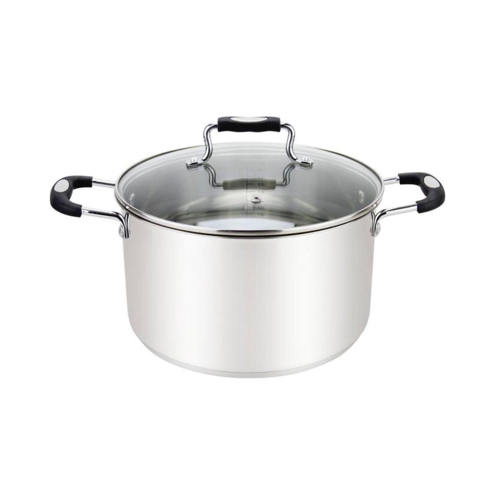 Millvado - Urban, Stock Pot with Glass Lid, Silicone Handles, 18/10 SS, Black, 3 qt