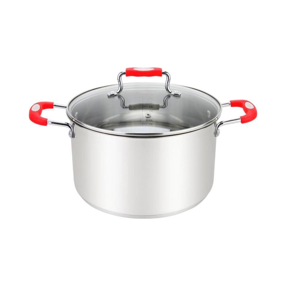 Millvado - Urban, Stock Pot with Glass Lid, Silicone Handles, 18/10 SS, Red, 3 qt