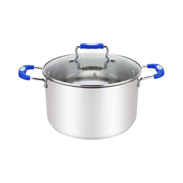 Millvado - Urban, Stock Pot with Glass Lid, Silicone Handles, 18/10 SS, Blue, 4 qt