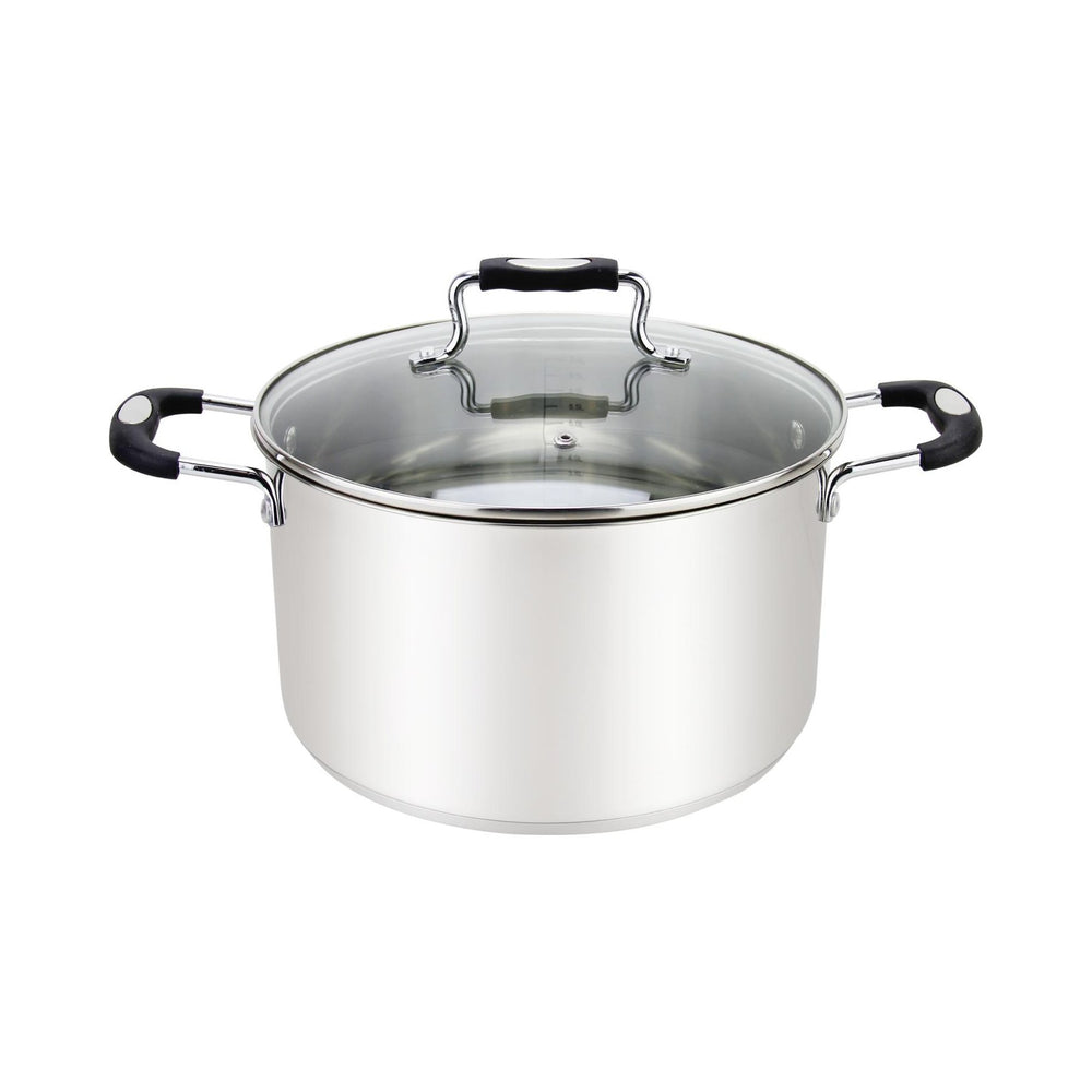 Millvado - Urban, Stock Pot with Glass Lid, Silicone Handles, 18/10 SS, Black, 11 qt