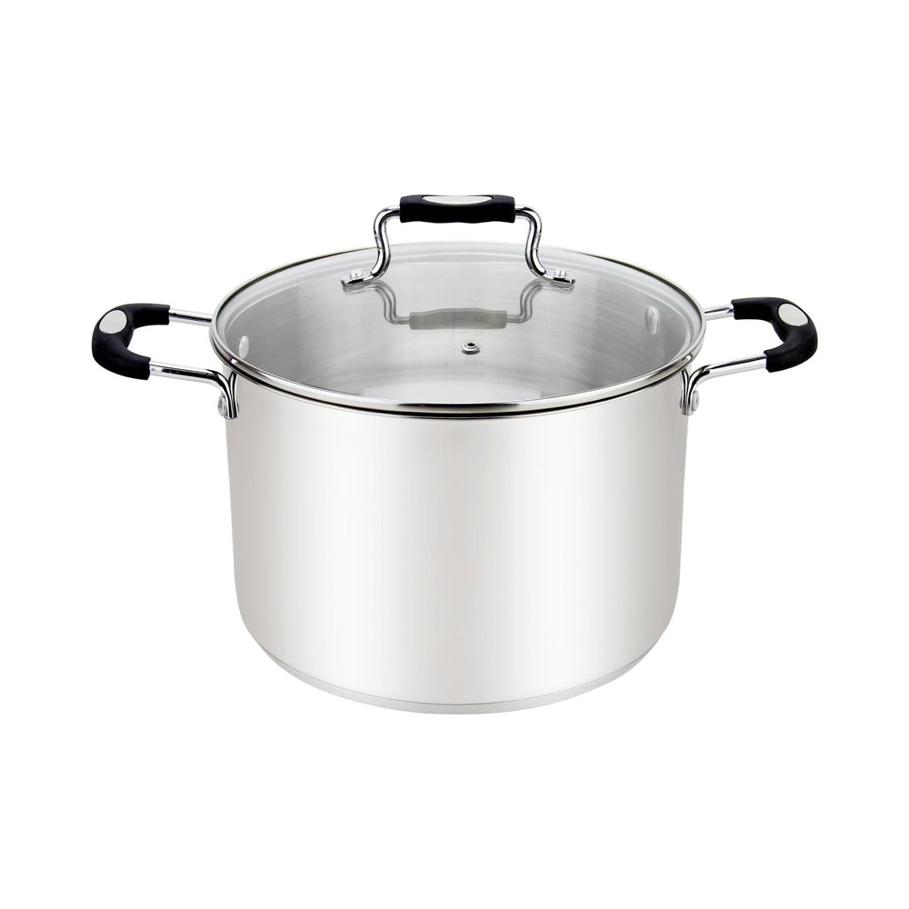 Millvado - Urban, Stock Pot with Glass Lid, Silicone Handles, 18/10 SS, Black, 17 qt
