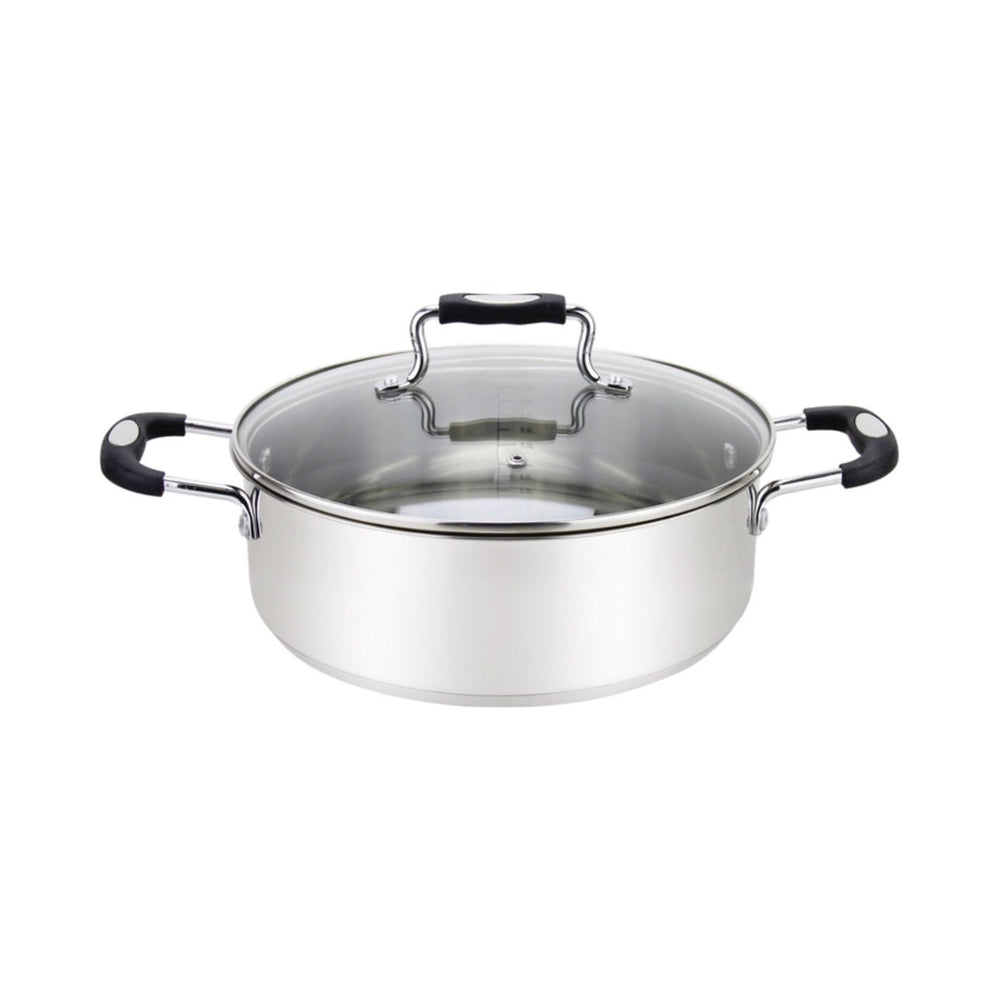 Millvado - Urban, Low Casserole with Glass Lid, Silicone Handles, 18/10 SS, Black, 5 qt