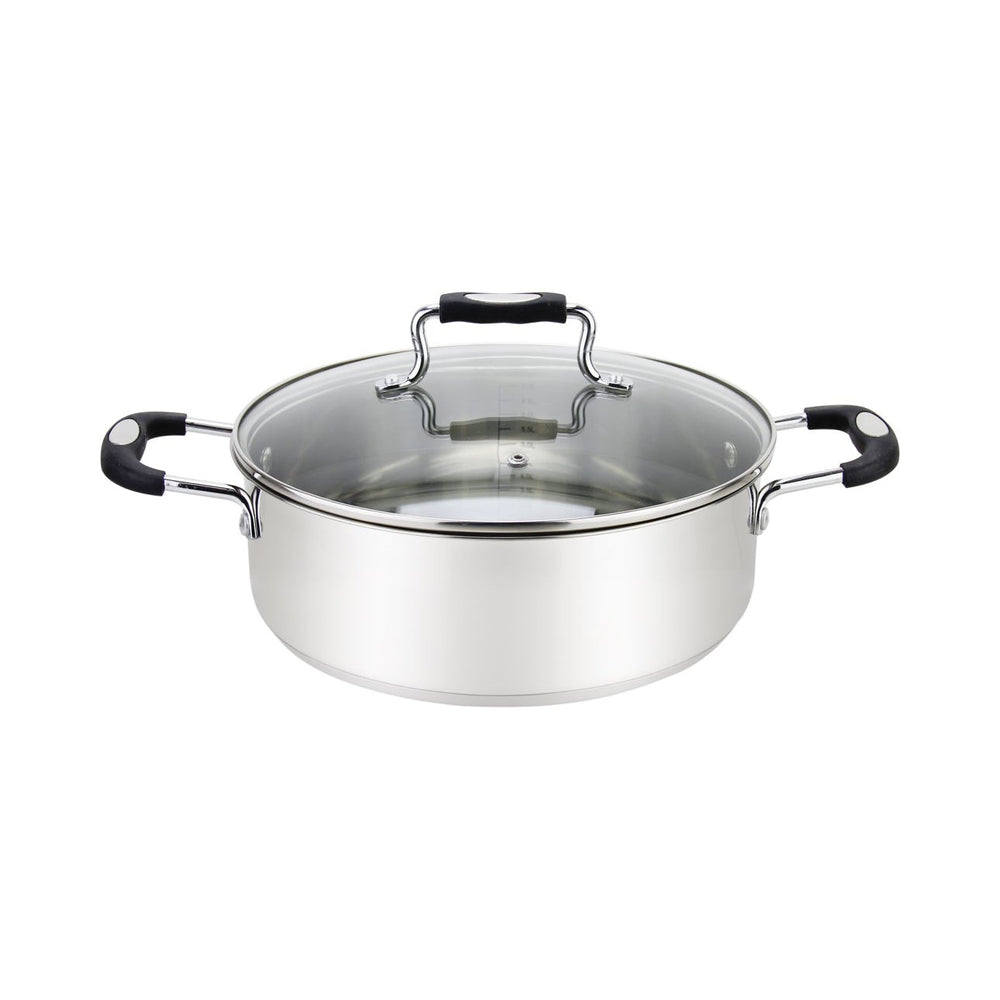 Millvado - Urban, Low Casserole with Glass Lid, Silicone Handles, 18/10 SS, Black, 12.6 qt