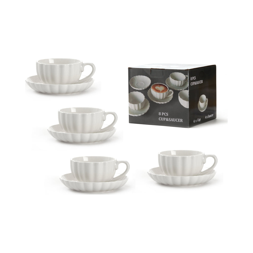 Vikko - Lake, Cup & Saucer Set, White, 8.75 oz, 4 Pk