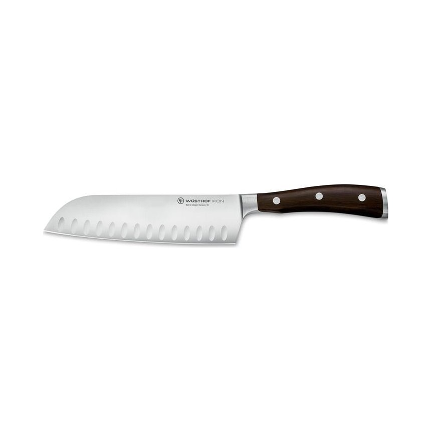 Wusthof - Ikon, Santoku Knife, Granton Blade, Woodgrain, 7"
